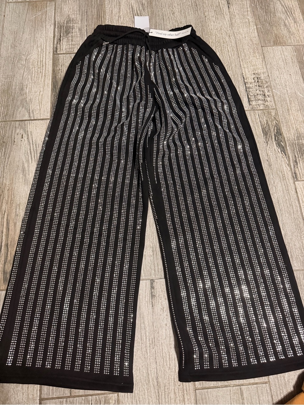 AKIRA Black Wide-Leg Pants with Silver Sparkle Stripes